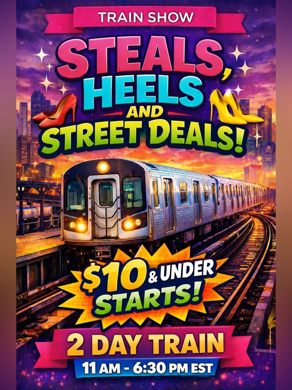Steals Heels and Street Deals! $10 & Under Train Poster